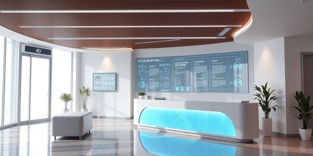 AI receptionist interacting with clinic patient.