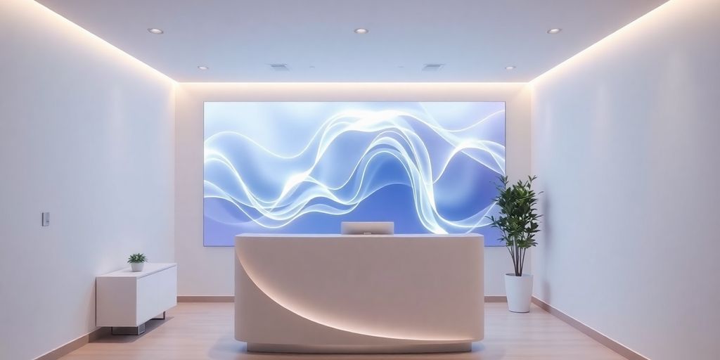 Clinic interior with a digital interface.