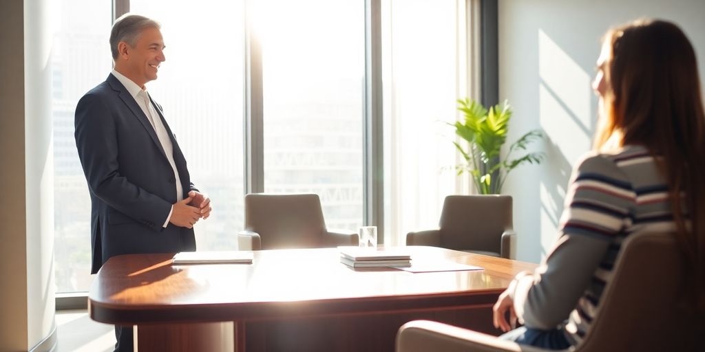 Lawyer shaking hands with a client.