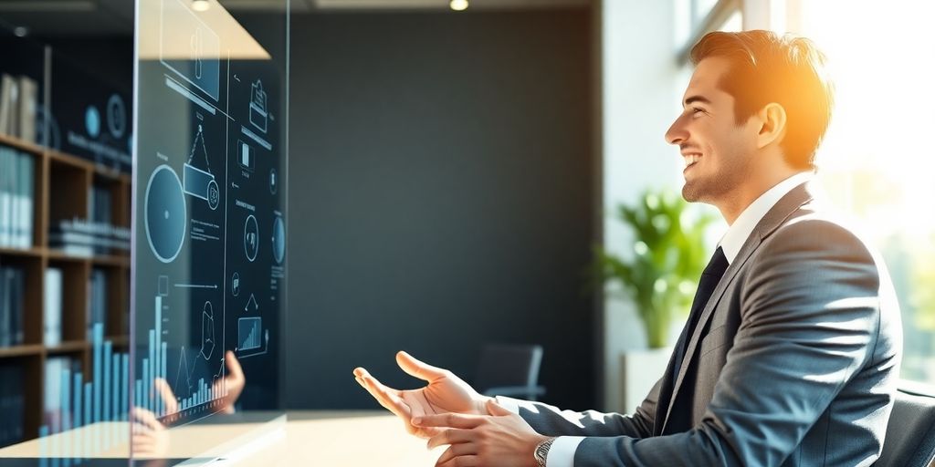 Lawyer discussing AI scheduler with client.