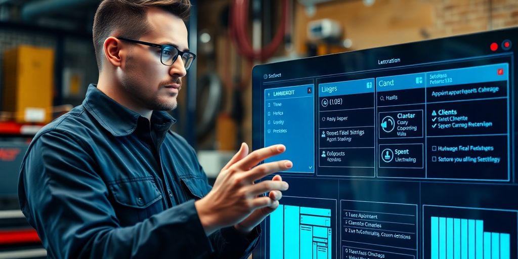 Electrician smiling with AI assistant interface.