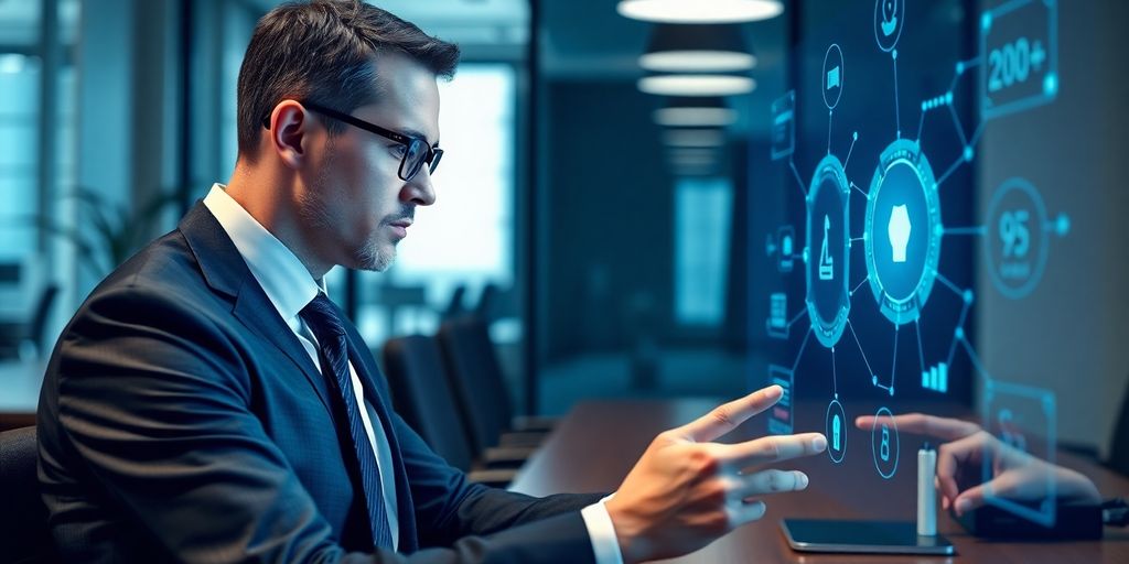 Lawyer using AI appointment setter on digital device.
