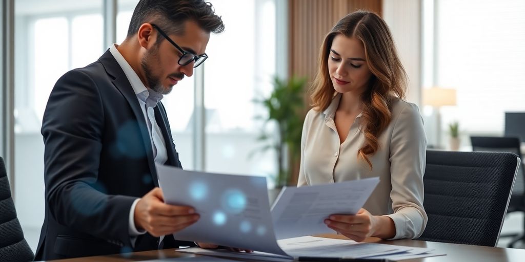 Tax preparer interacting with a digital interface.