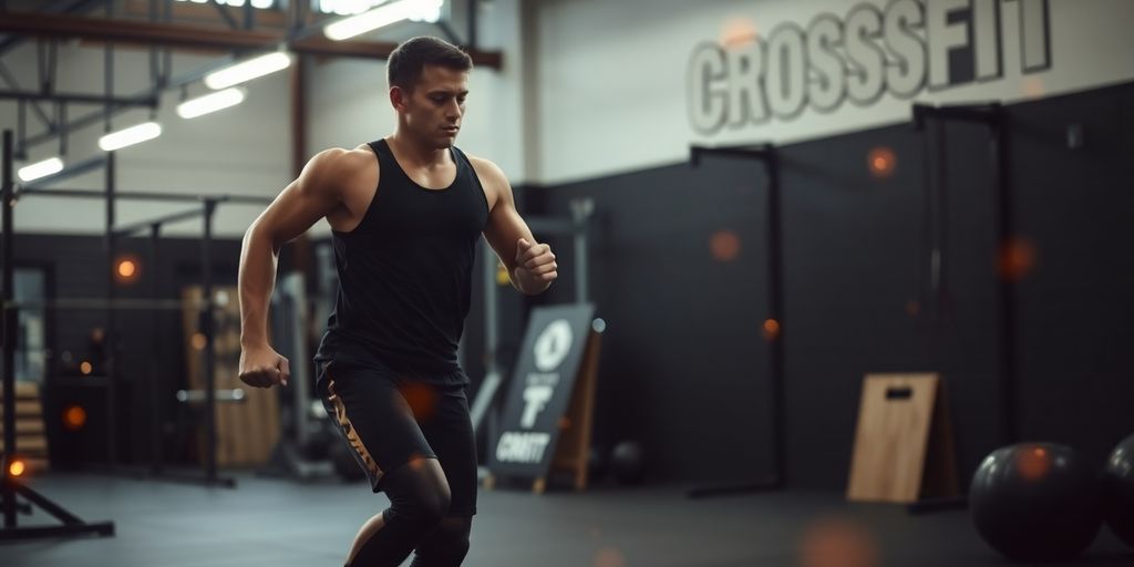 CrossFit athlete interacting with glowing digital interface
