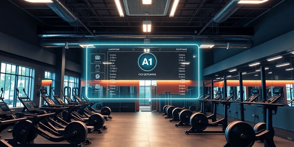 CrossFit gym interior with AI technology interface.