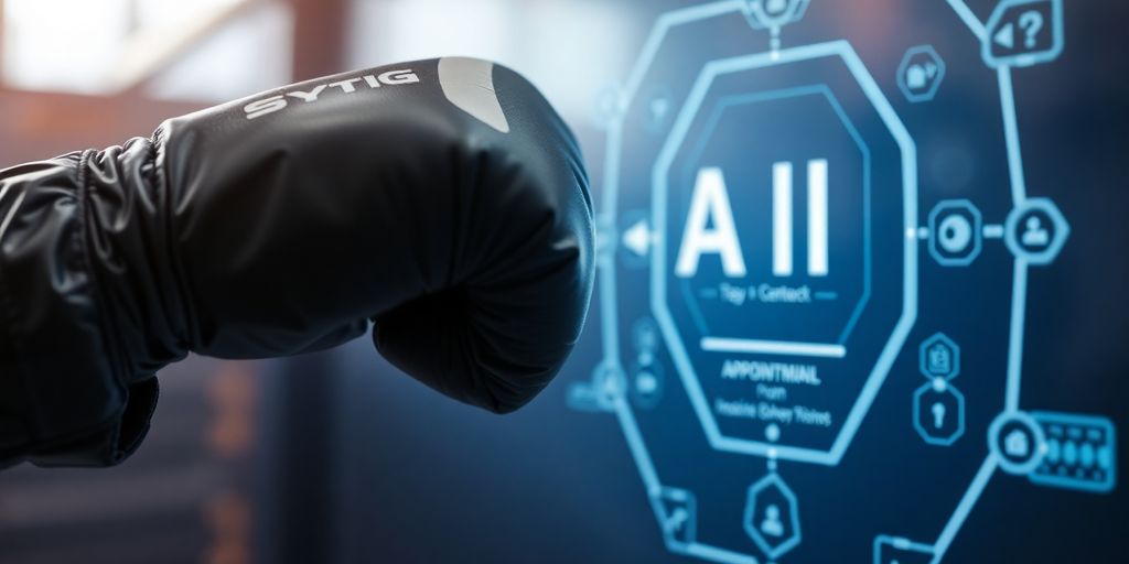 Boxing glove and AI robot interacting.