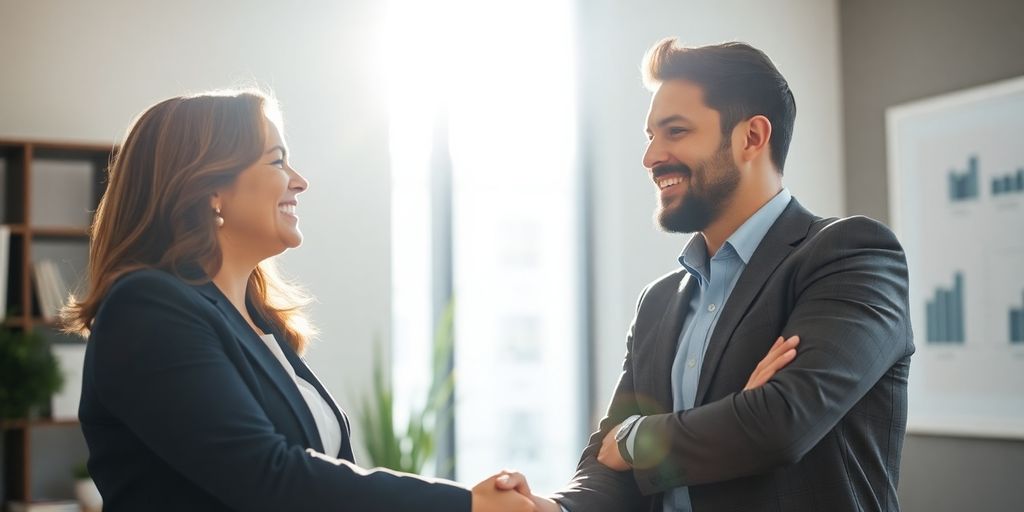 Real estate agent shaking hands with a client.