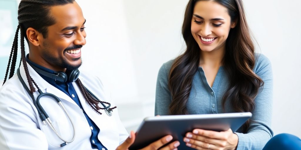 Chiropractor assisting patient with virtual receptionist.
