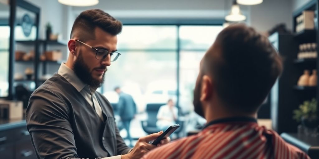 Barber at work while phone rings.