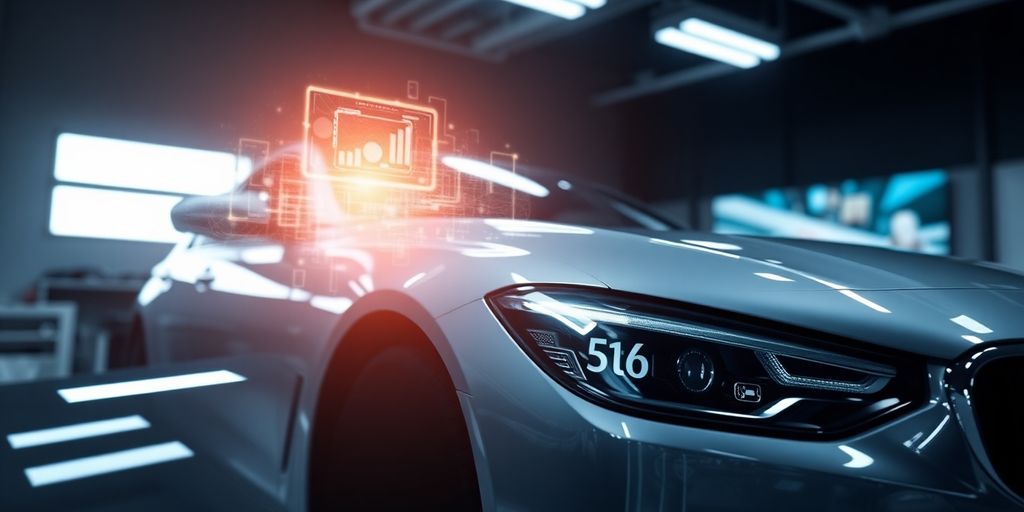 Sparkling car with AI interface overlay.