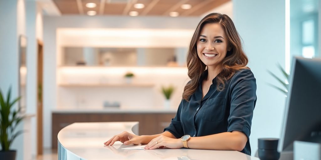 Cosmetic clinic interior with professional virtual receptionist.