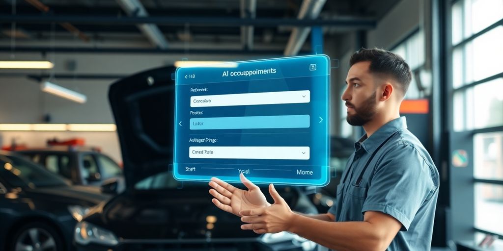 Mechanic using AI for auto repair appointments.