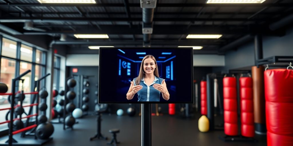 Boxing gym interior with a friendly virtual receptionist.