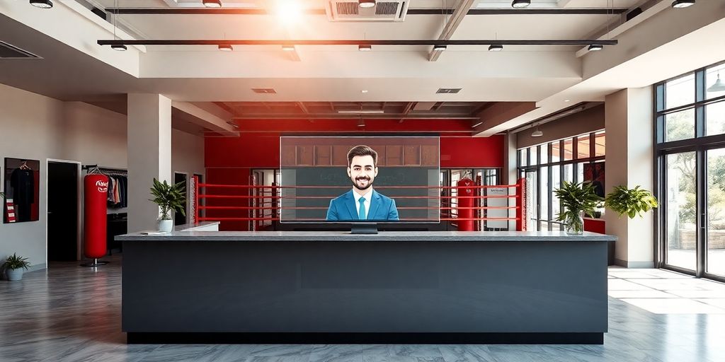 Boxing gym reception with virtual receptionist.