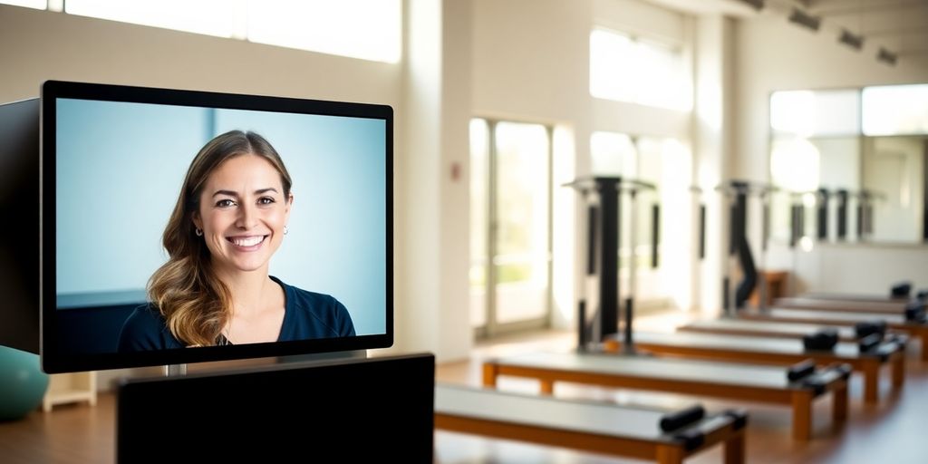 Pilates studio reception with virtual receptionist.