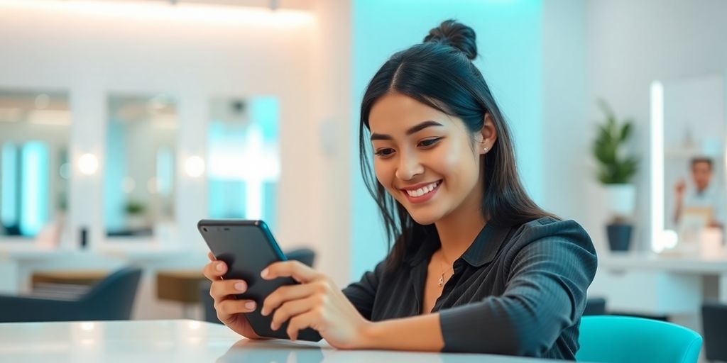 Nail salon receptionist handling calls and bookings.