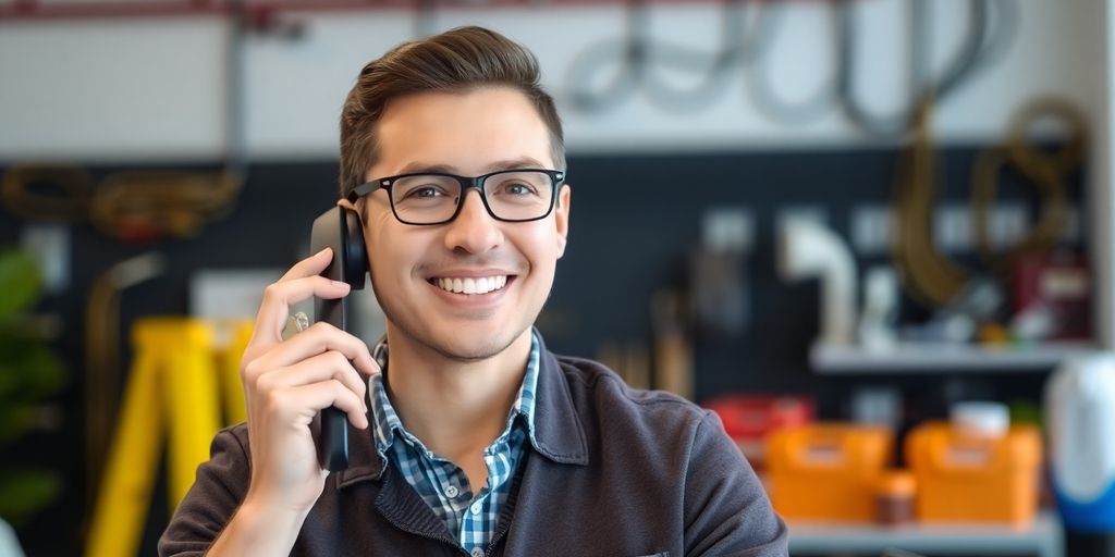 Electrician working near a professional answering a call.
