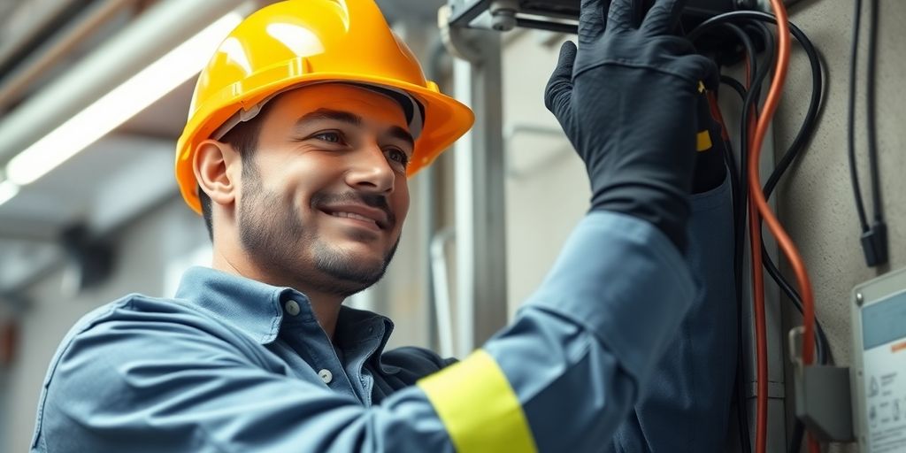 Electrician working efficiently with remote support.