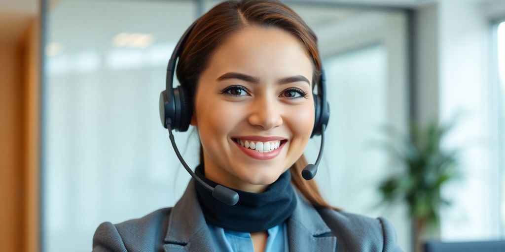 Professional answering service operator with headset.