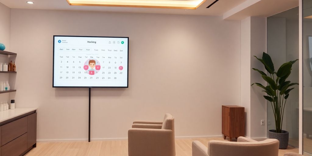 Nail salon receptionist using AI for bookings.