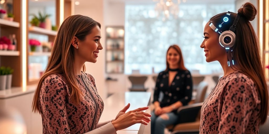 Nail salon receptionist using AI interface.