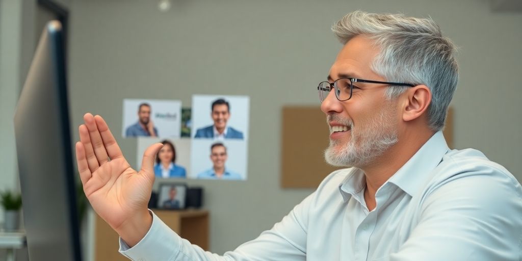 Insurance broker shaking hands with a client virtually.