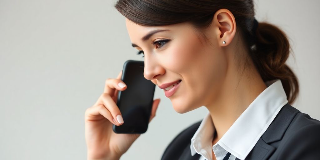 Counselor answering phone, smiling.
