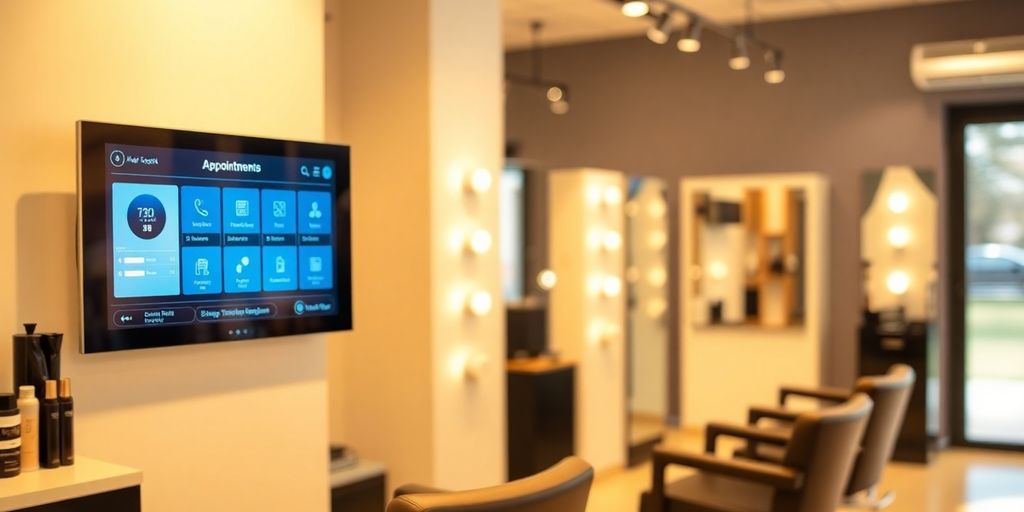 Hair salon with AI booking assistant interface.