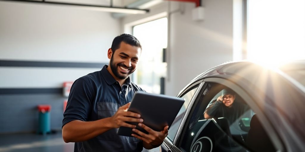 Car wash attendant using a tablet