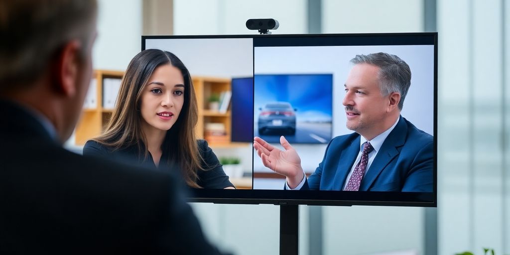 Immigration lawyer speaking with client via video call.