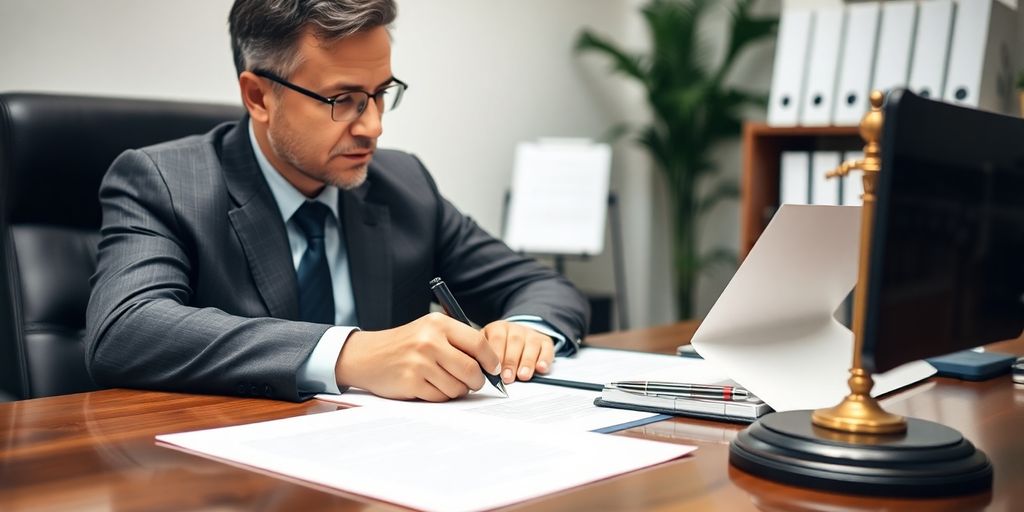 Family lawyer working while virtual receptionist answers phone.