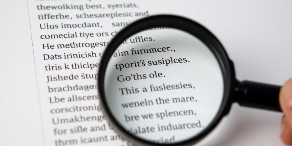 Magnifying glass over a list of words.