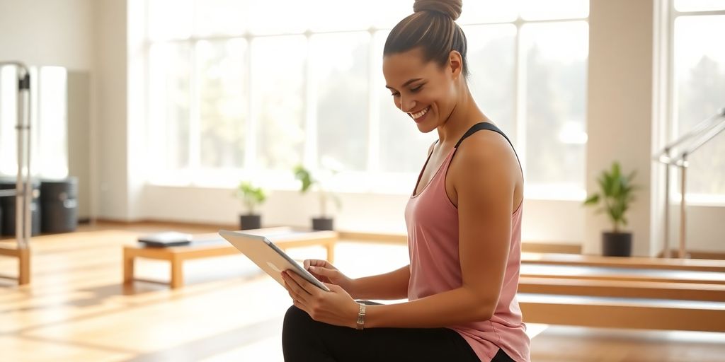 Pilates studio with staff using AI technology.