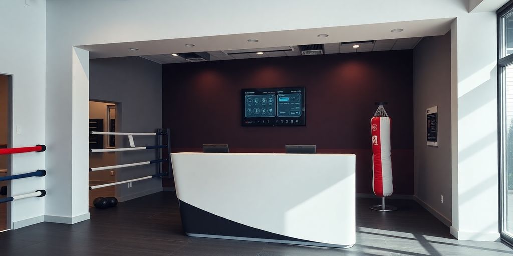 Boxing gym front desk with AI interface.