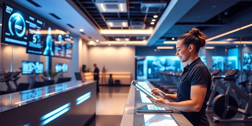 AI powers a modern fitness studio front desk.