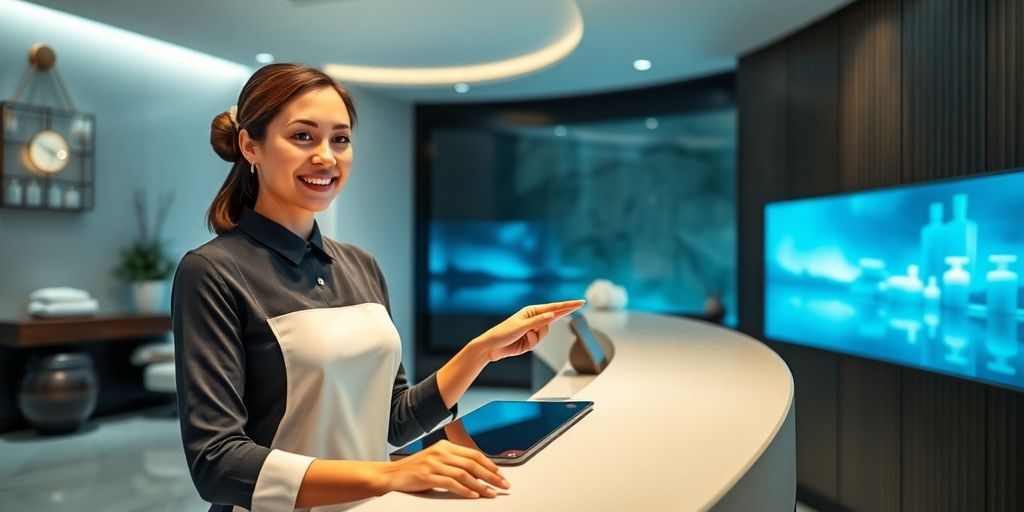 Modern spa reception with AI.