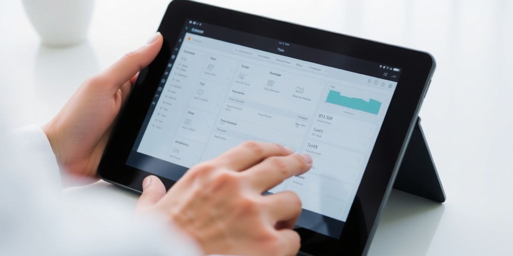 Locksmith using AI assistant on a tablet.