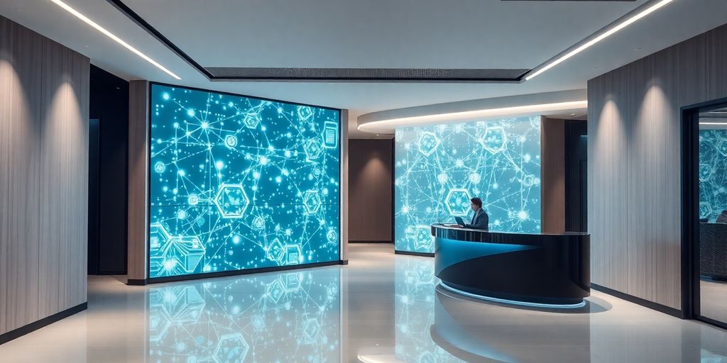 Modern office with AI interface for accounting.