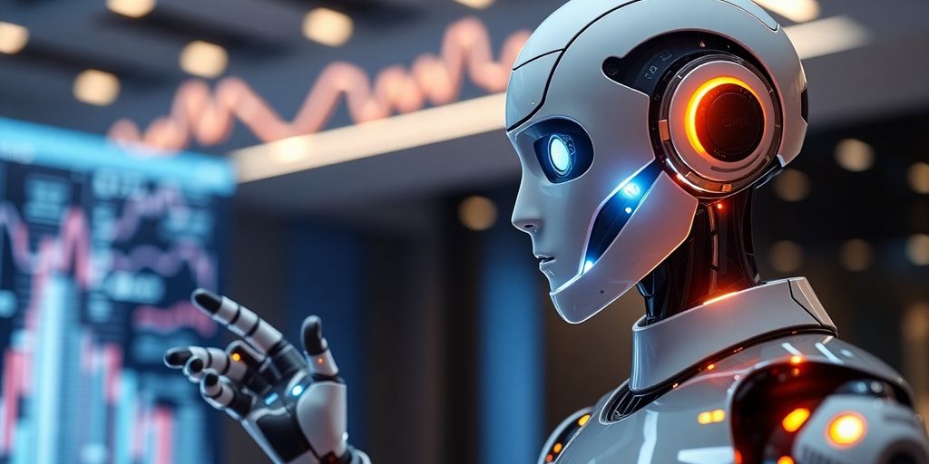 AI bot assisting accountant with digital data.