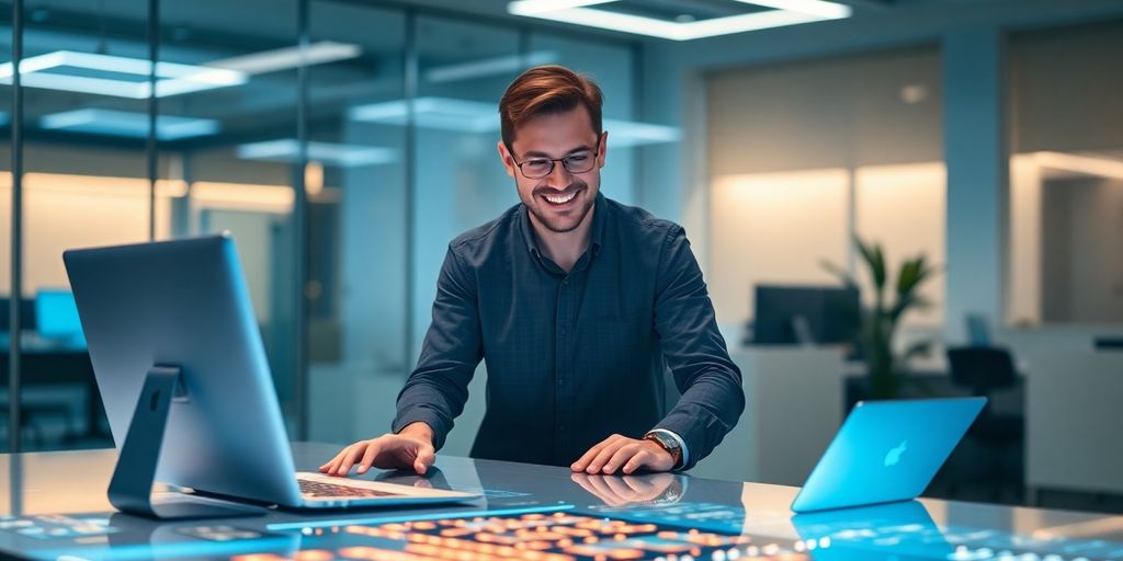 Accountant using AI desk