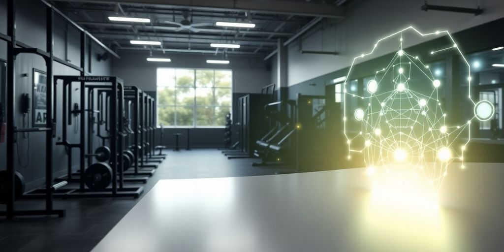 CrossFit gym with AI interface on screen.