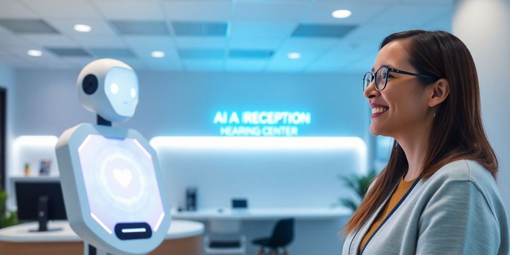 AI assistant interacting with a patient at a hearing center.