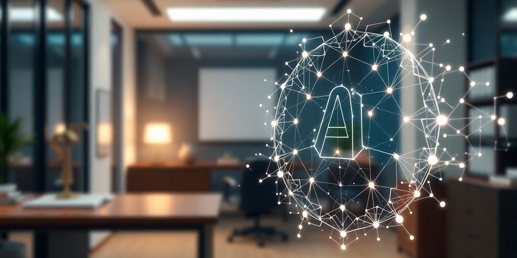 Sleek AI receptionist interfacing with digital data streams.