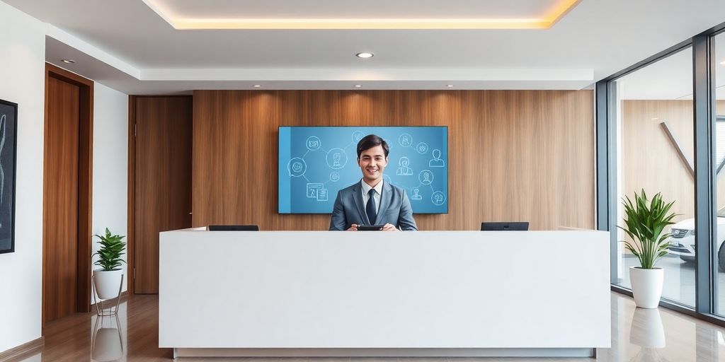 Lawyer interacting with AI receptionist.