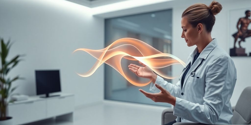 Therapist using AI front desk for mental health practice.