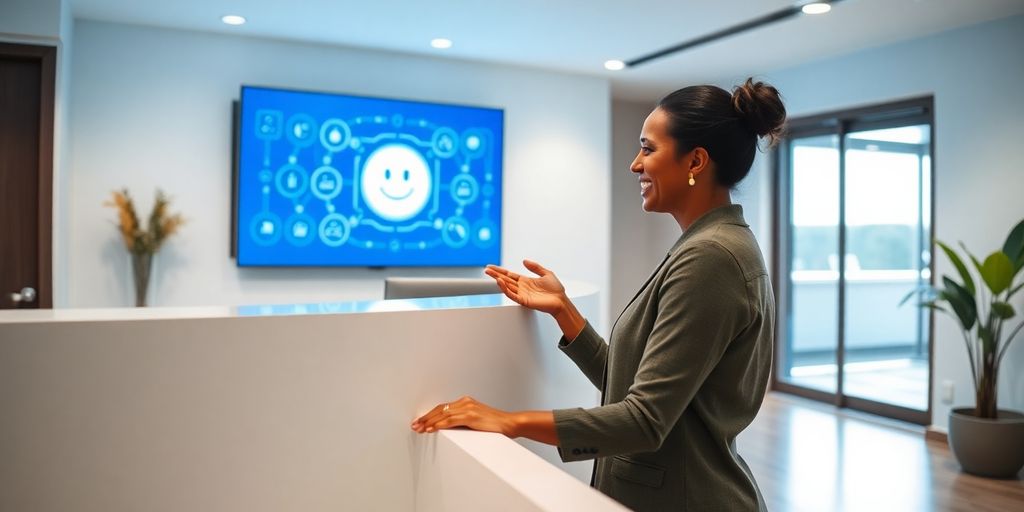Therapist interacting with AI assistant.