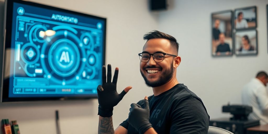 Tattoo artist interacting with AI.