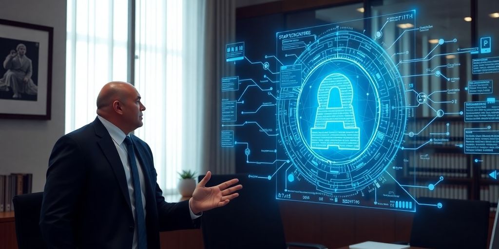 Lawyer using AI interface for practice.