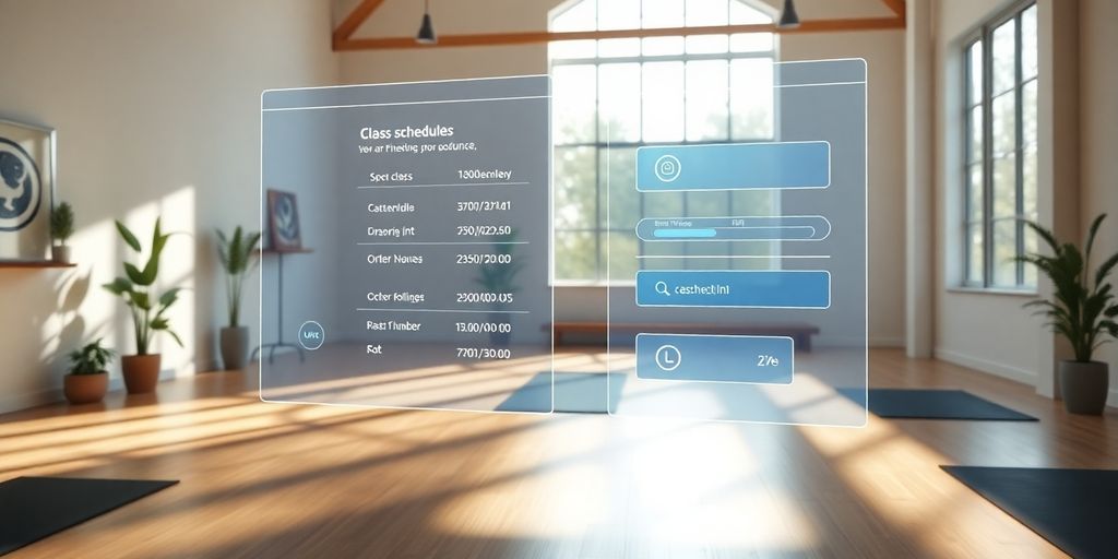 Yoga studio with AI assistant interface.