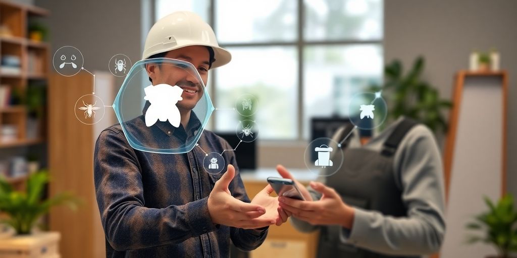 Pest control technician interacting with AI interface.